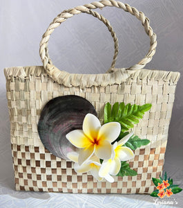 Woven Hand Bag with Added Plumerias