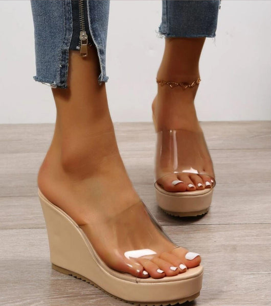 Clear One-Strap Wedge
